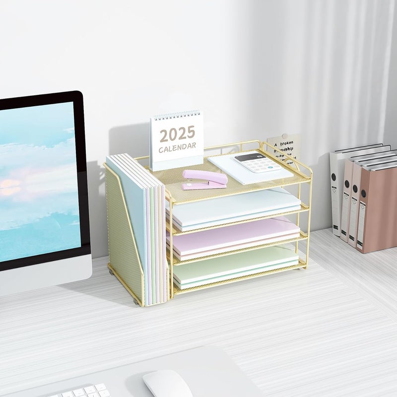 Spacrea Desk Organizers and Accessories, Paper Organizer for Desk with File organizer, Desk Accessories & Workspace Organizers for Office Supplies (Gold) - Image 4
